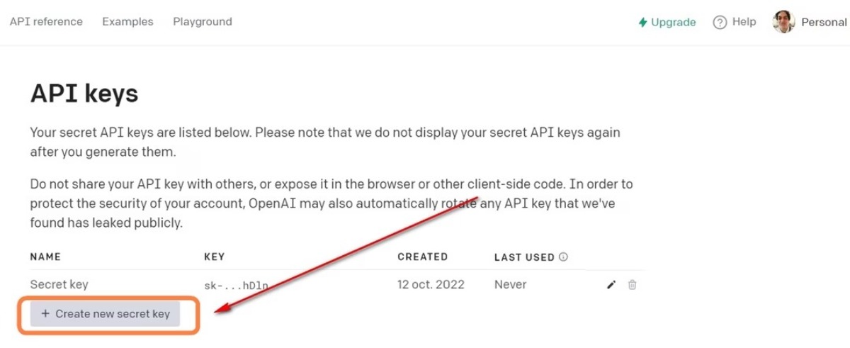 Criando uma chave secreta OpenAI 00